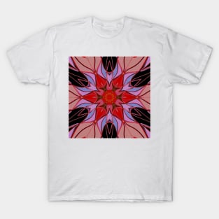 Cartoon Mandala Flower Red Blue and Pink T-Shirt